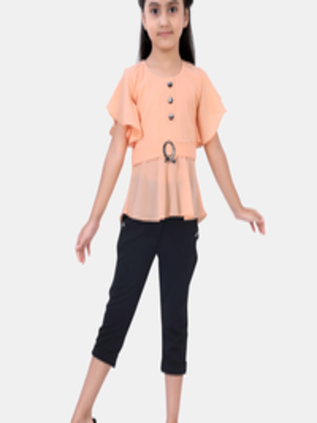 Buy POPLINS Girls Peach Coloured & Black Top With Capris - Clothing Set ...