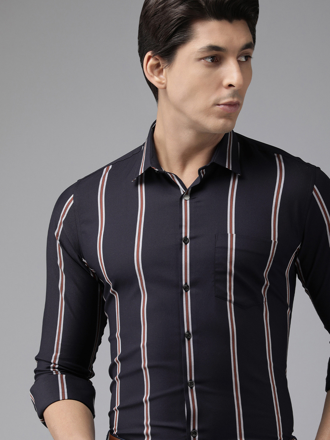 Buy Van Heusen Men Navy Blue Slim Fit Striped Formal Shirt - Shirts for