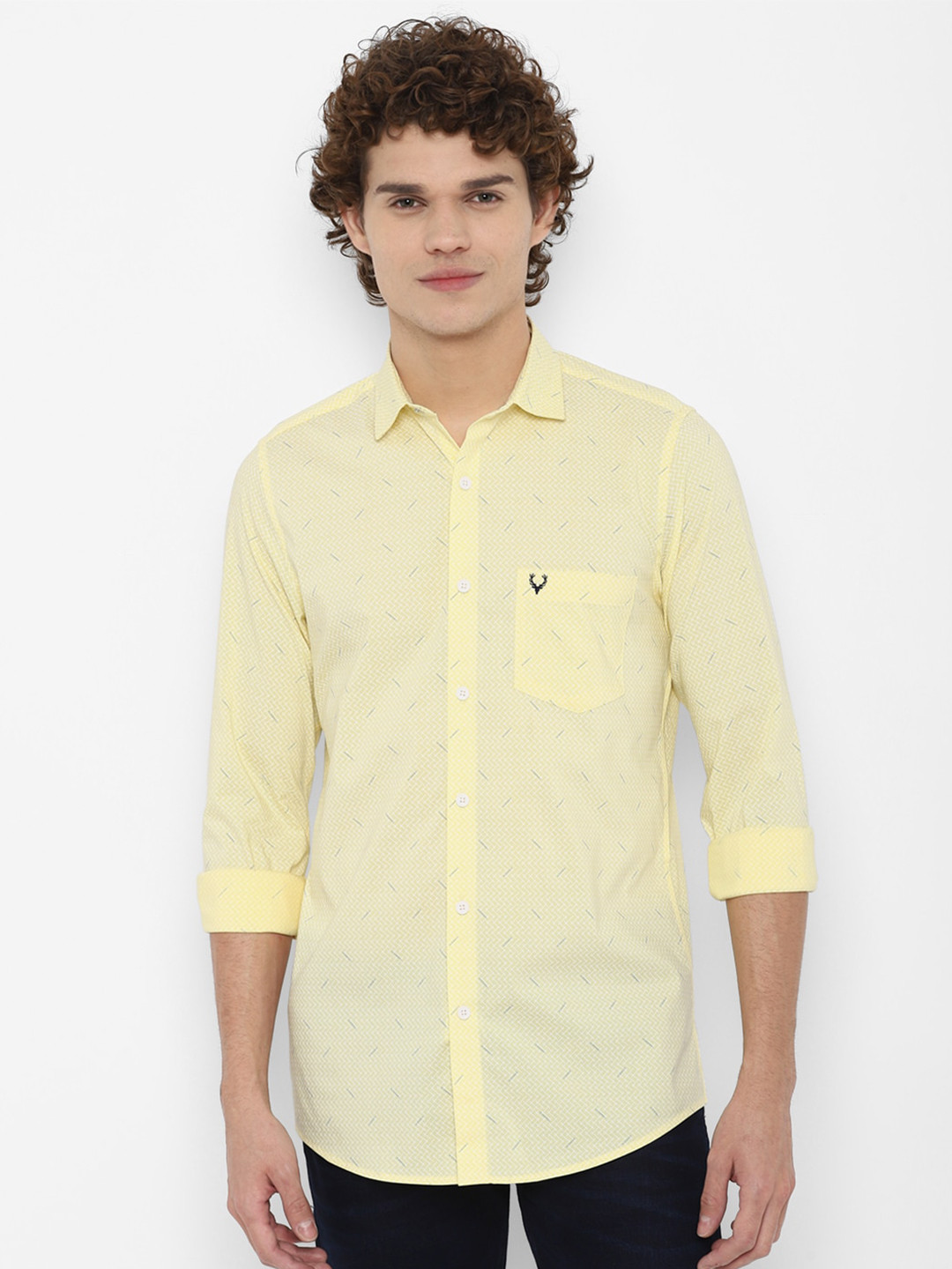 Buy Allen Solly Men Yellow Slim Fit Printed Casual Shirt Shirts for