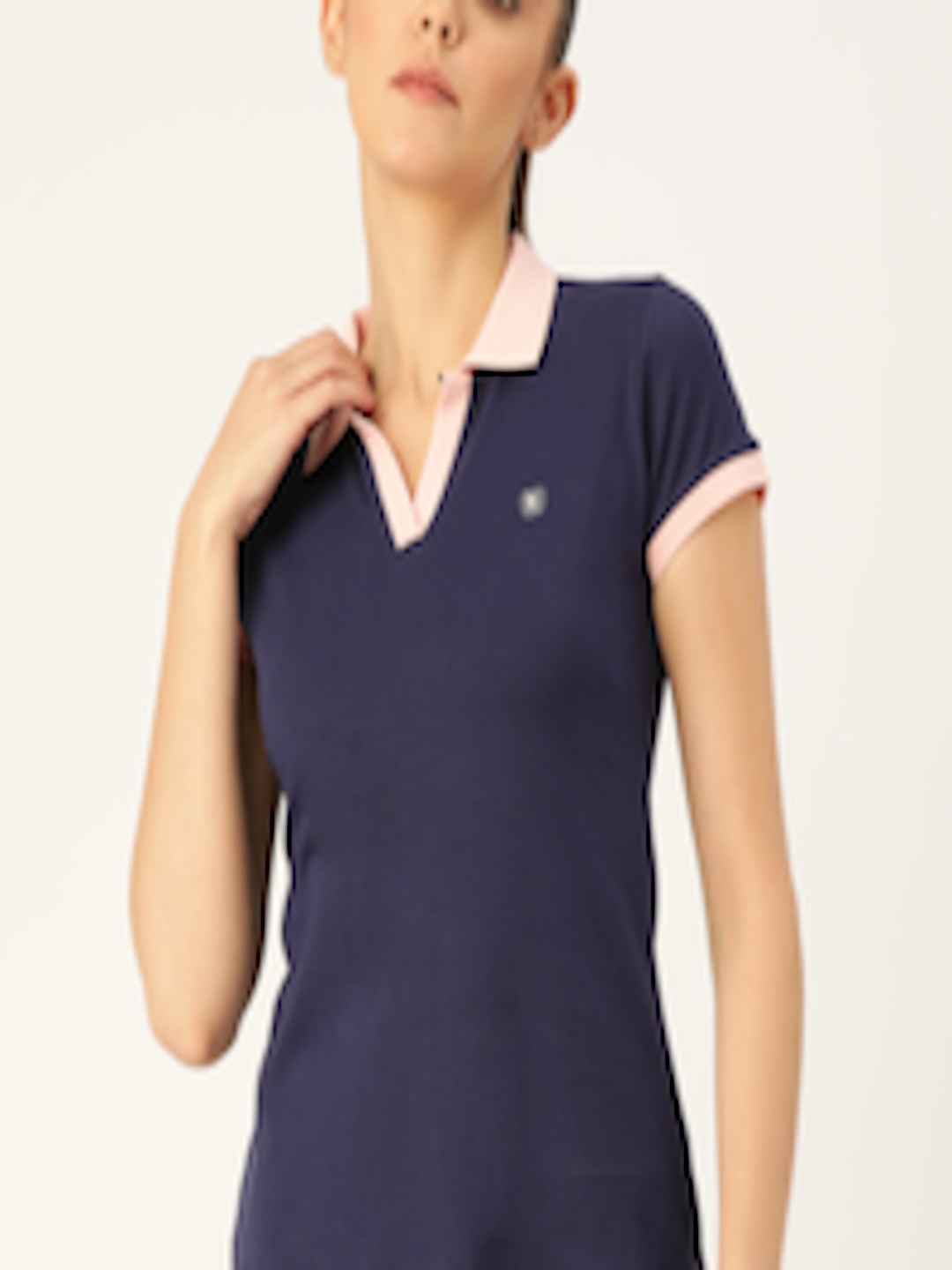 Buy FEMEA Women Navy Blue Solid Polo Collar T Shirt - Tshirts for Women ...