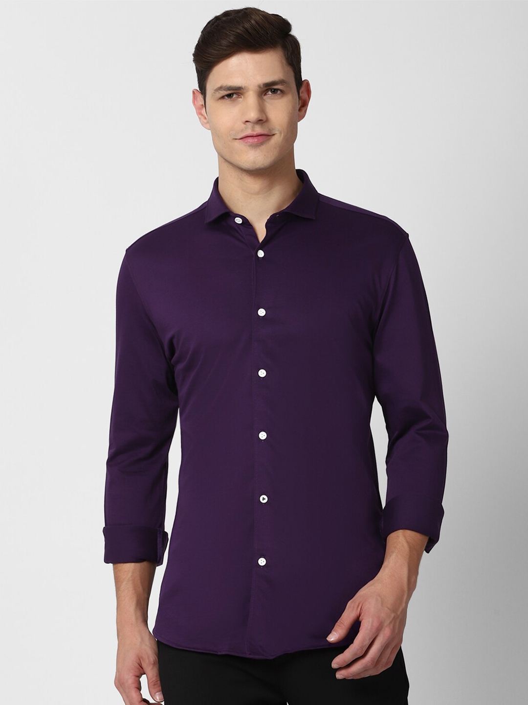 Buy Peter England Men Purple Slim Fit Pure Cotton Casual Shirt - Shirts ...