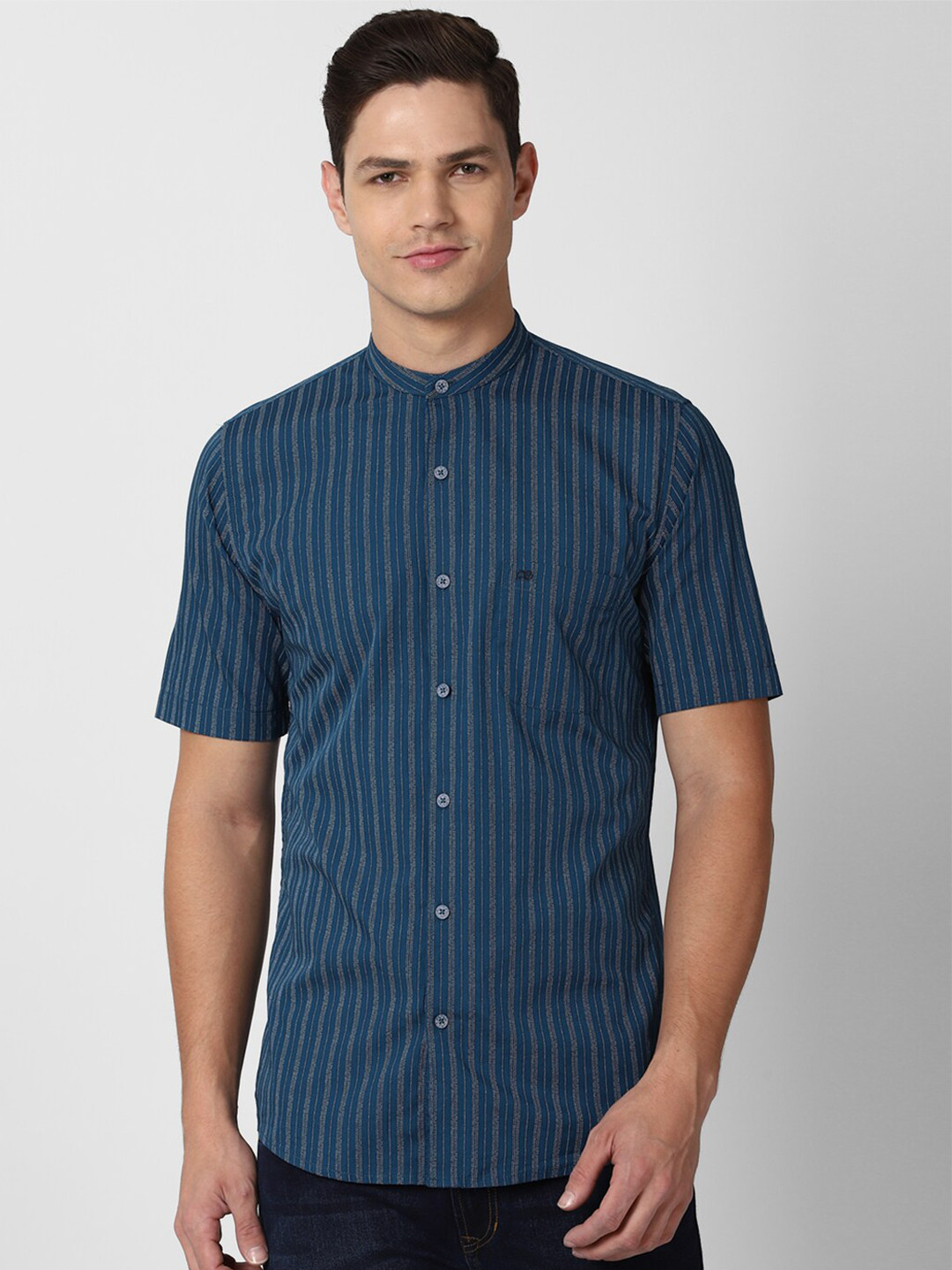 Buy Peter England Casuals Men Blue Slim Fit Striped Casual Shirt