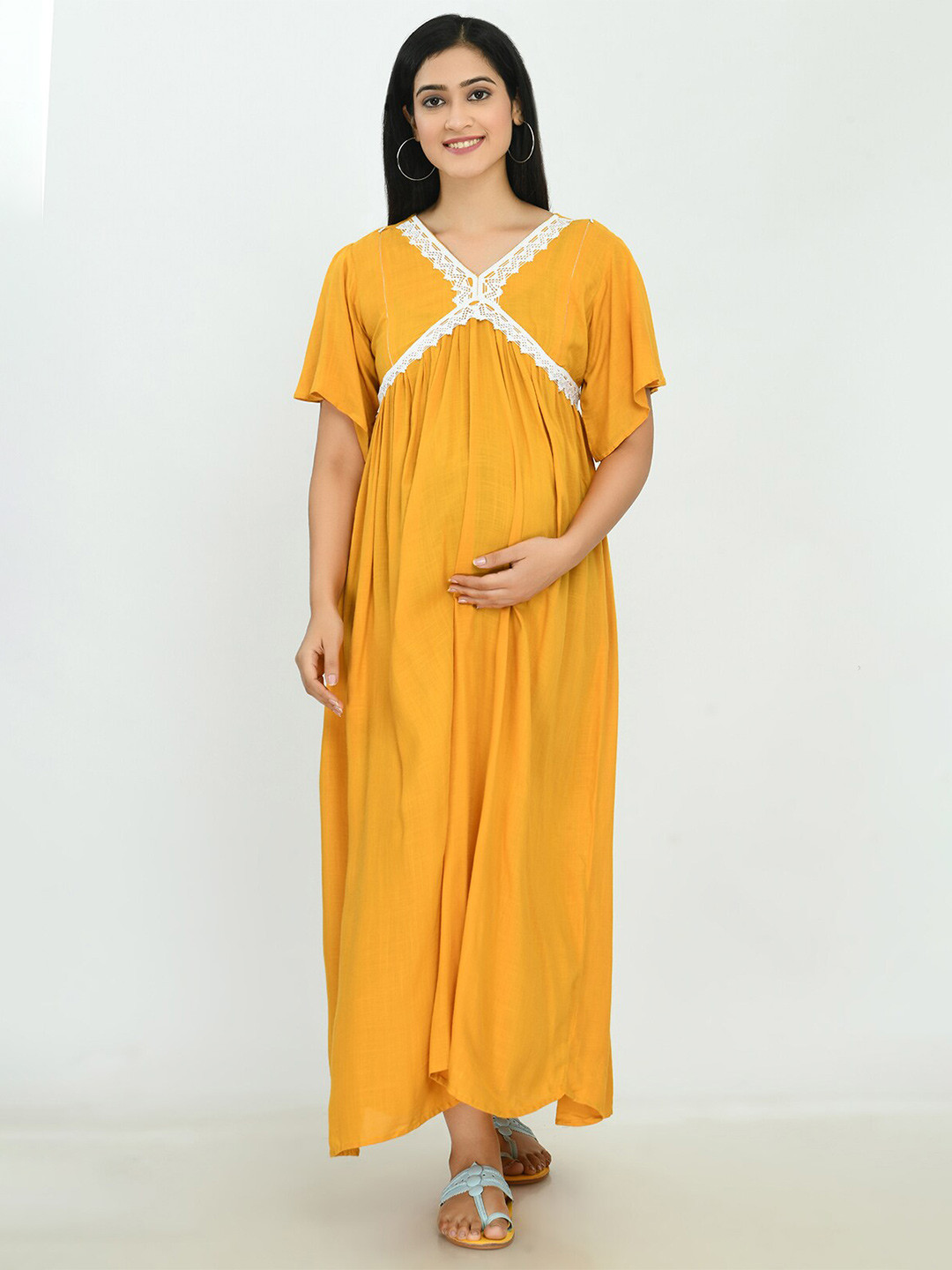 Buy MAFE Women Mustard Yellow Maternity Maxi Dress Ethnic Dresses for