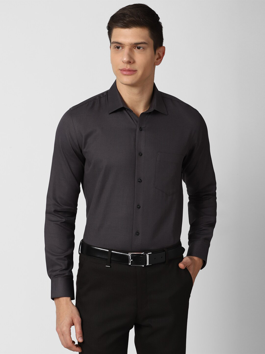 Buy Van Heusen Men Grey Slim Fit Pure Cotton Formal Shirt Shirts for