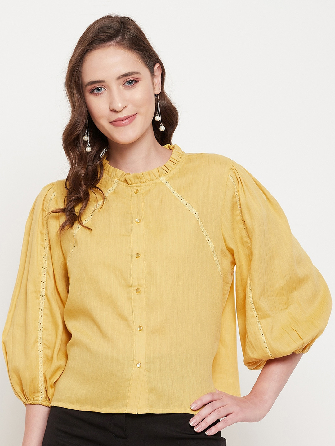 Buy Madame Mustard Yellow Solid Shirt Style Top Tops for Women