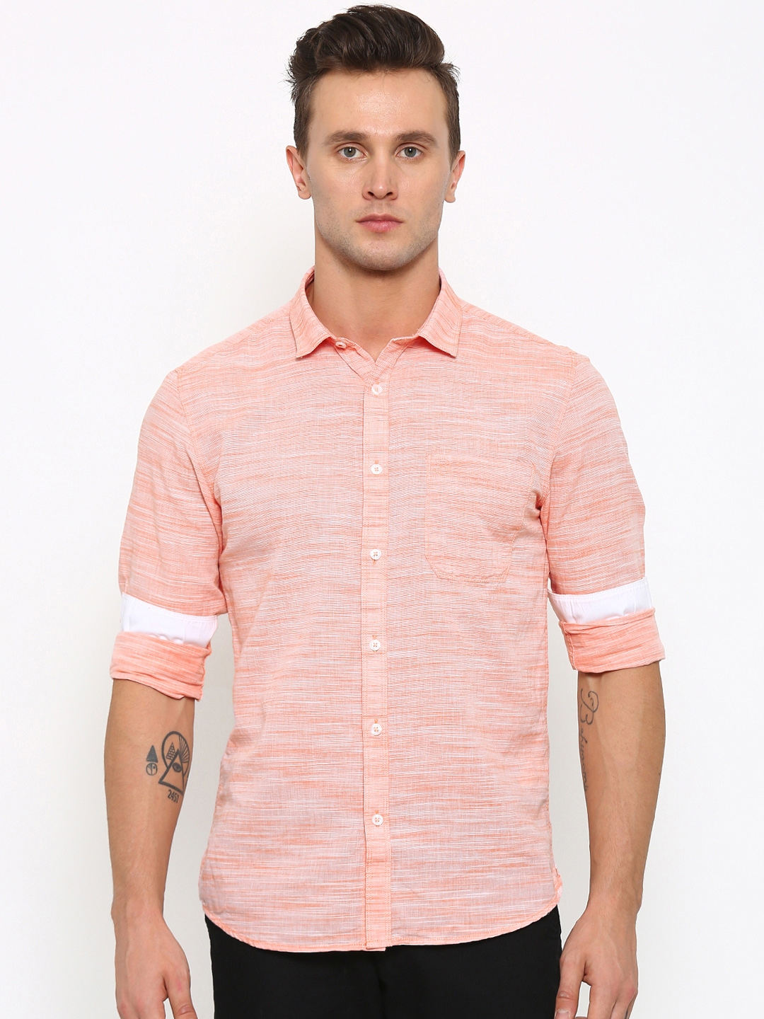 Buy SCULLERS Men Orange Slim Fit Casual Shirt - Shirts for Men 1791608 ...