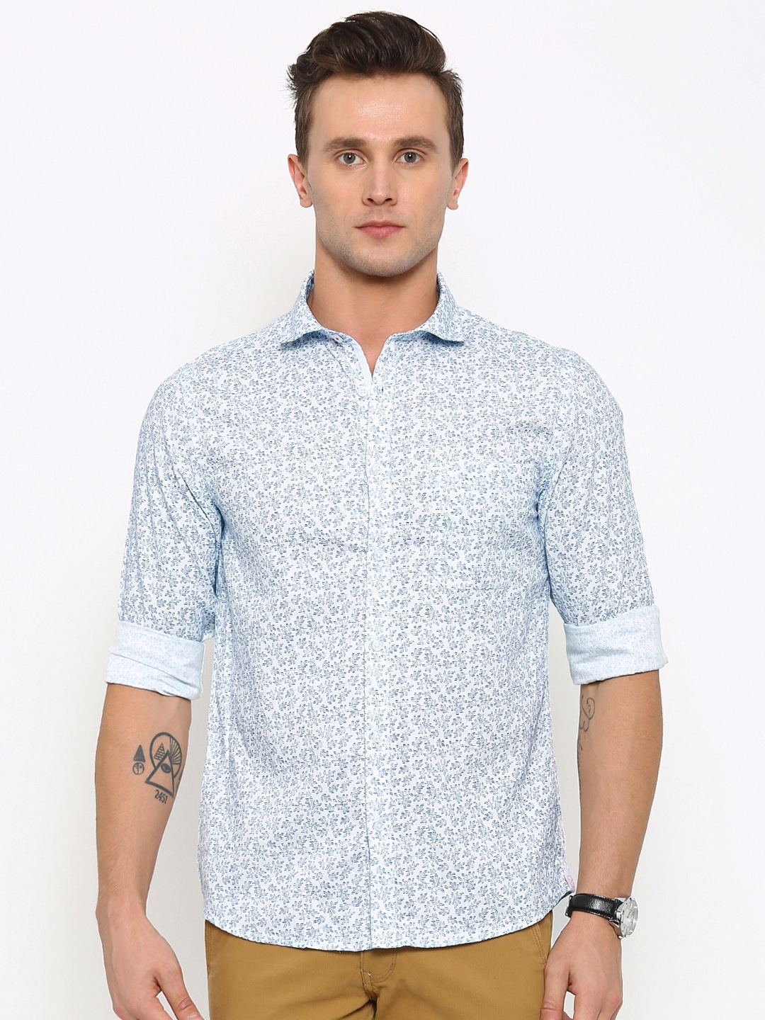 Buy SCULLERS Men Blue Slim Fit Printed Casual Shirt - Shirts for Men ...