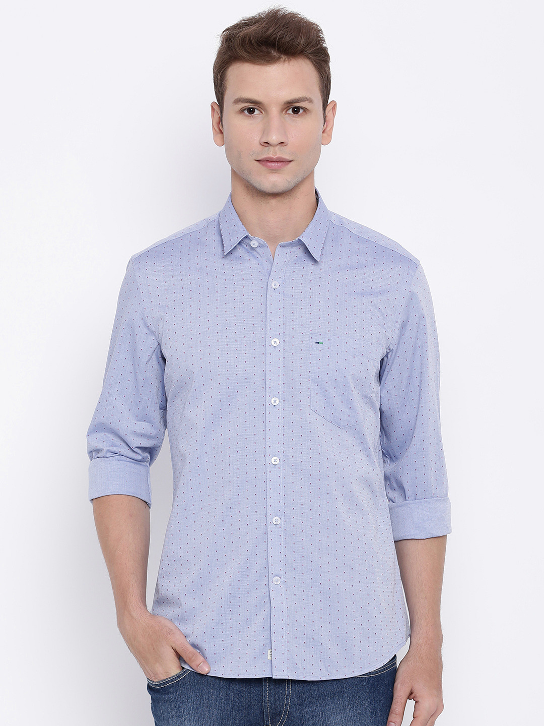 Blue - Indigo Block Printed Cotton Men Half Sleeve Shirt 01