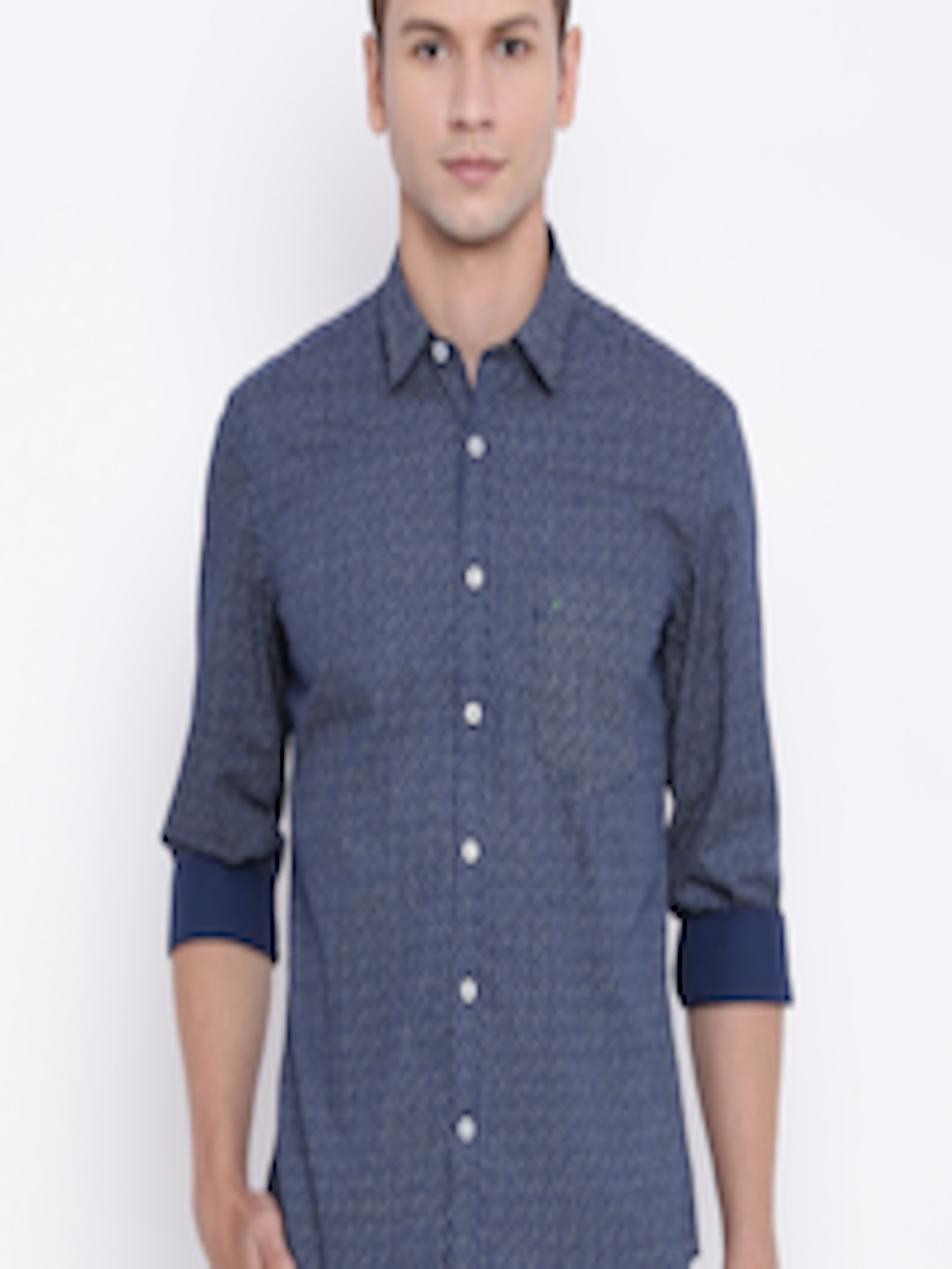 Buy Indigo Nation Navy Blue Slim Fit Printed Casual Shirt - Shirts for ...