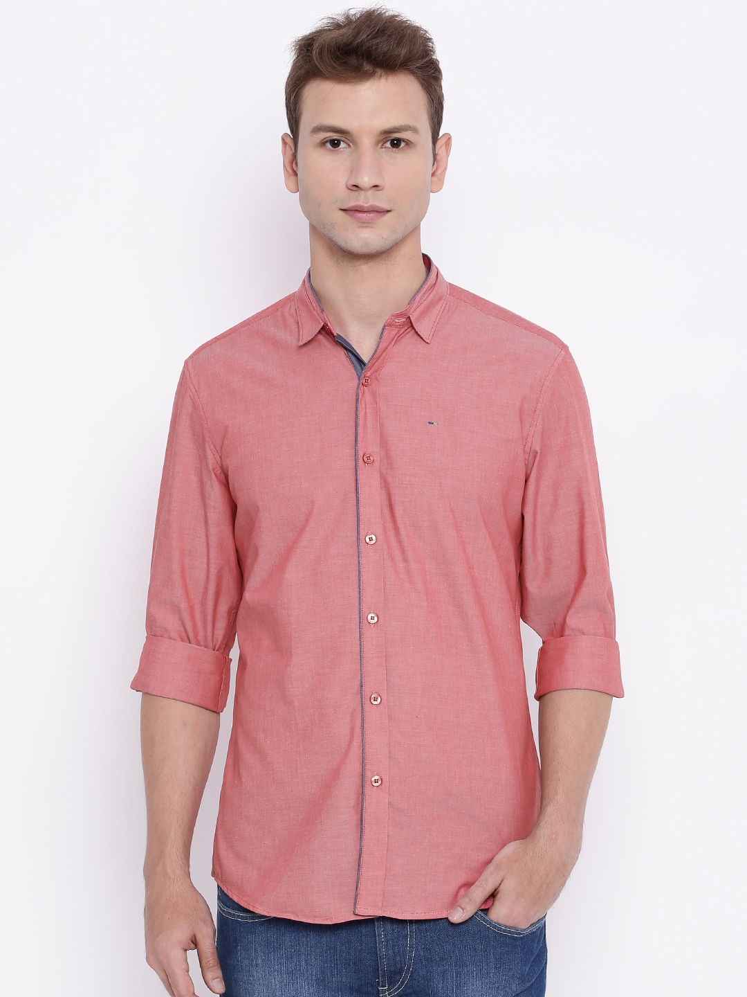 Buy Indigo Nation Men Red Slim Fit Solid Casual Shirt - Shirts for Men ...
