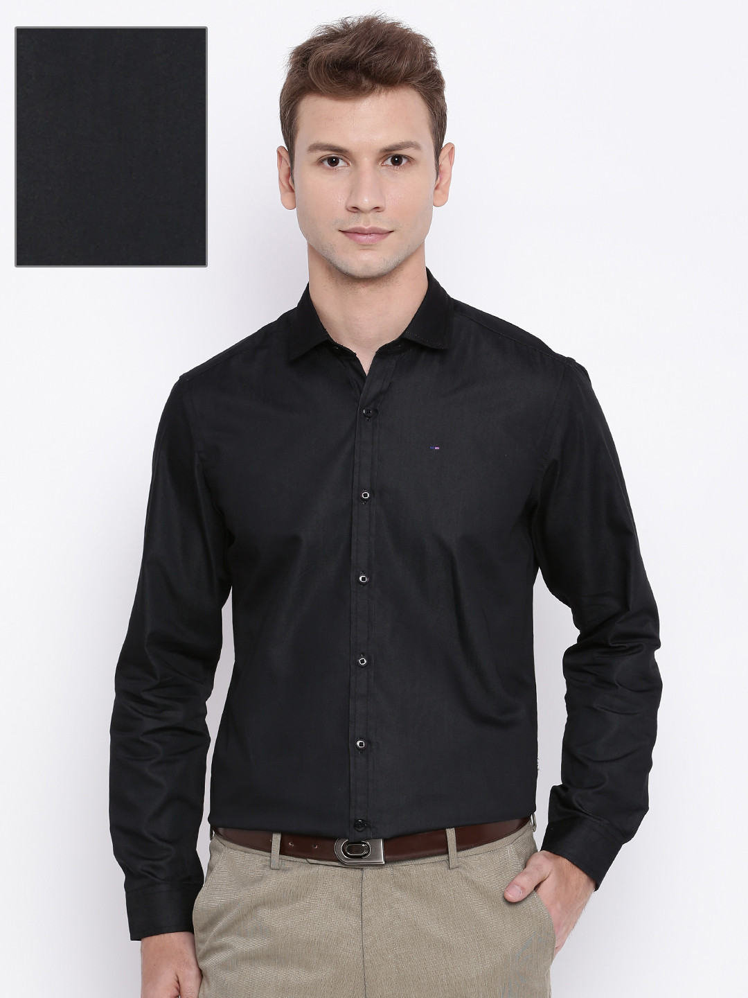 Buy Indigo Nation Men Black Slim Fit Solid Formal Shirt ...