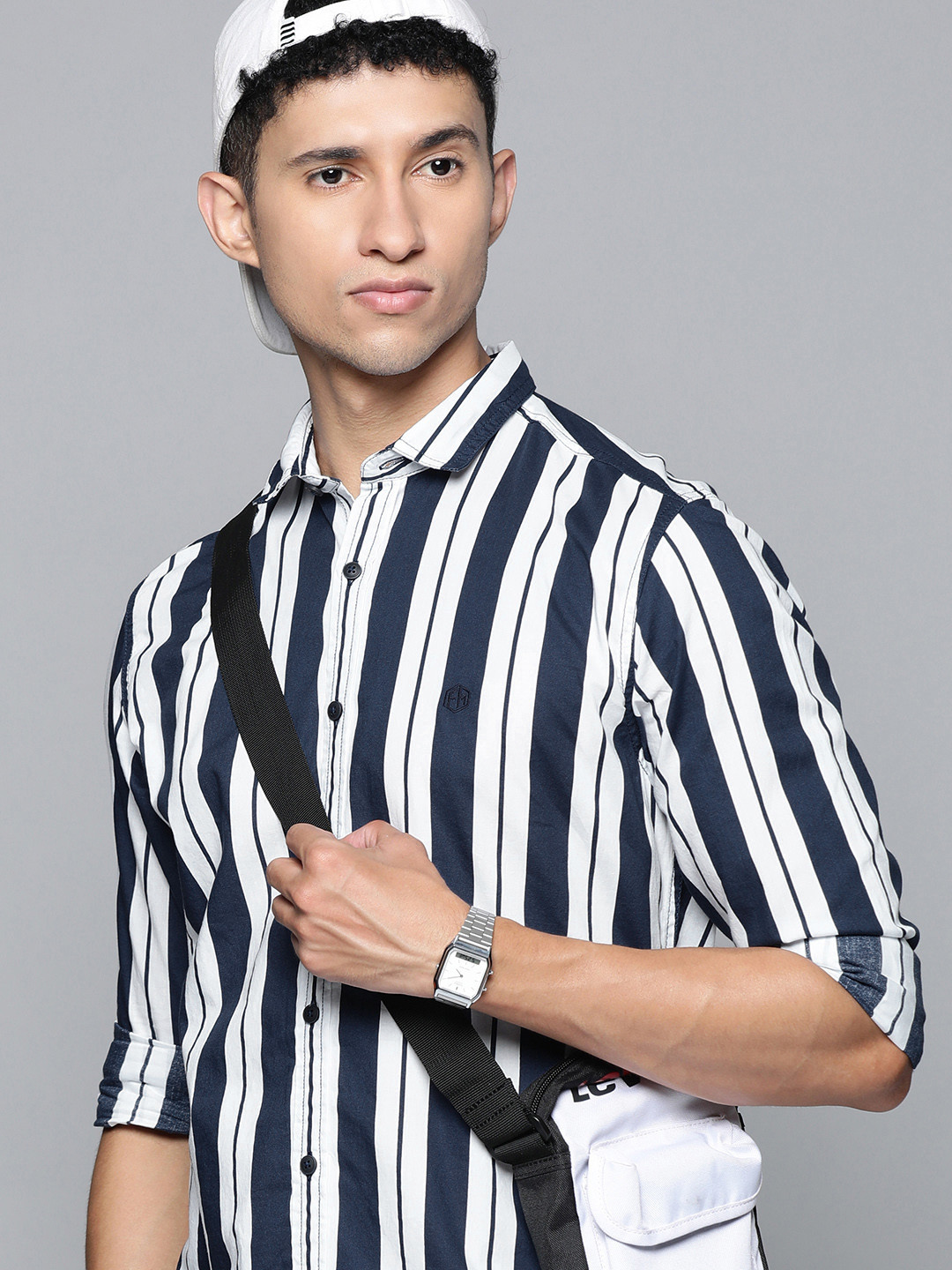 Buy Flying Machine Men Navy Blue Slim Fit Striped Casual Shirt - Shirts ...