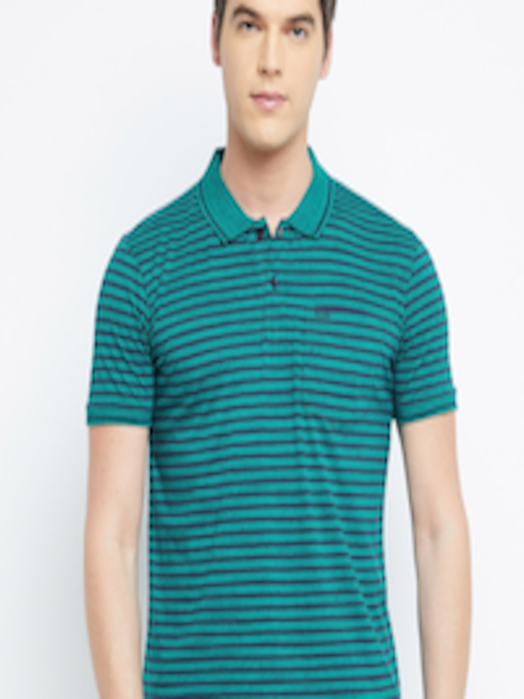Buy Adobe Men Teal & Black Striped Polo Collar Cotton T Shirt - Tshirts ...
