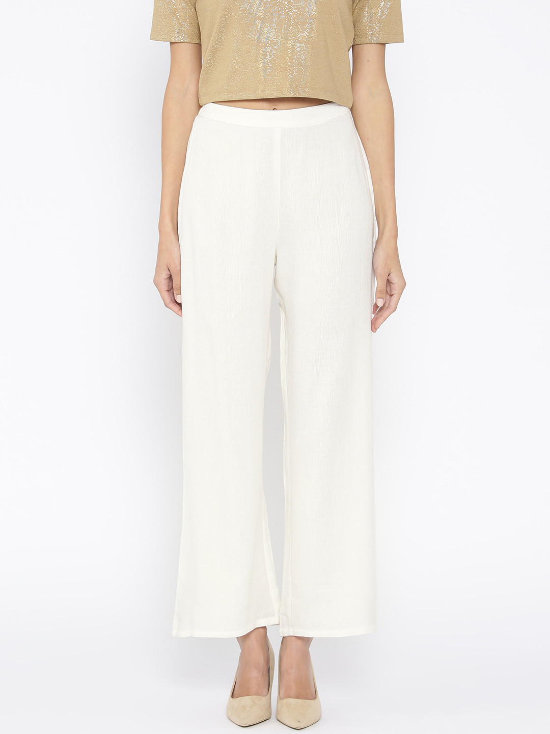 Buy Global Desi Women Off White Parallel Trousers - Trousers for Women 1791931 | Myntra