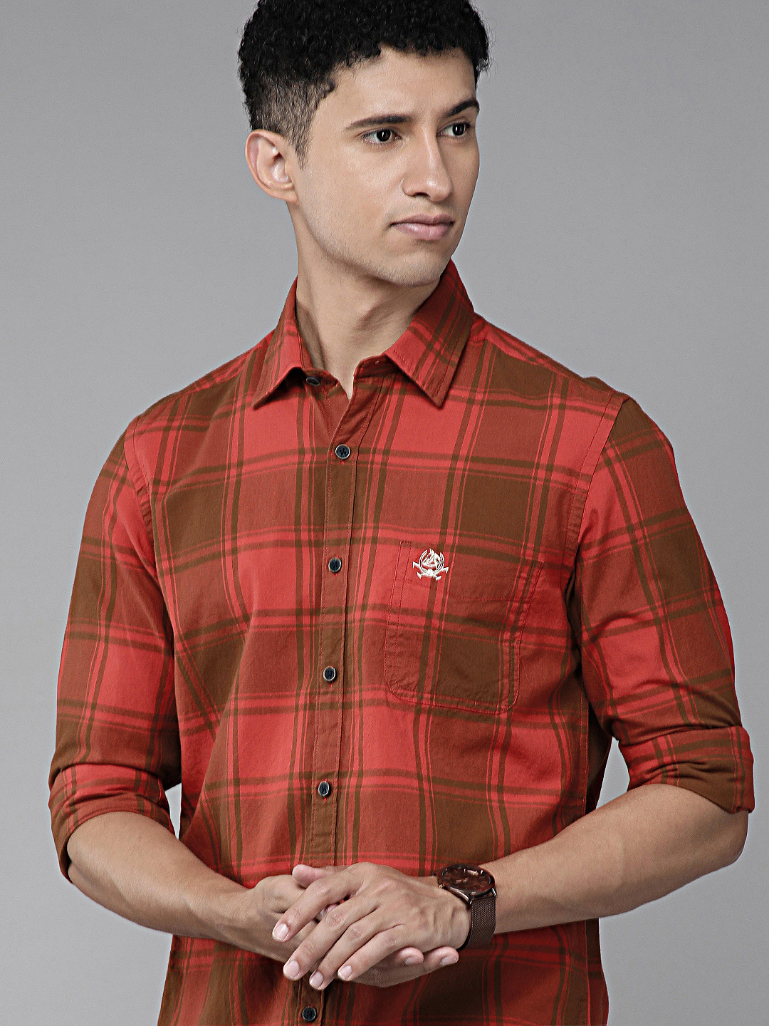 Buy U.S. Polo Assn. Denim Co. Men Red Slim Fit Checked Pure Cotton