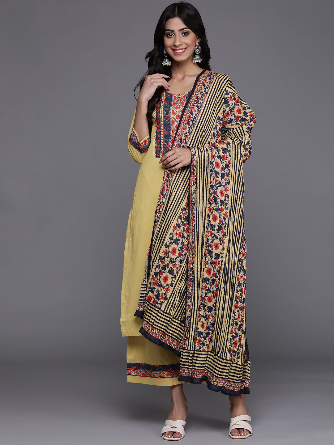 Buy Biba Women Mustard Yellow Ethnic Motifs Printed Pure Cotton Kurta