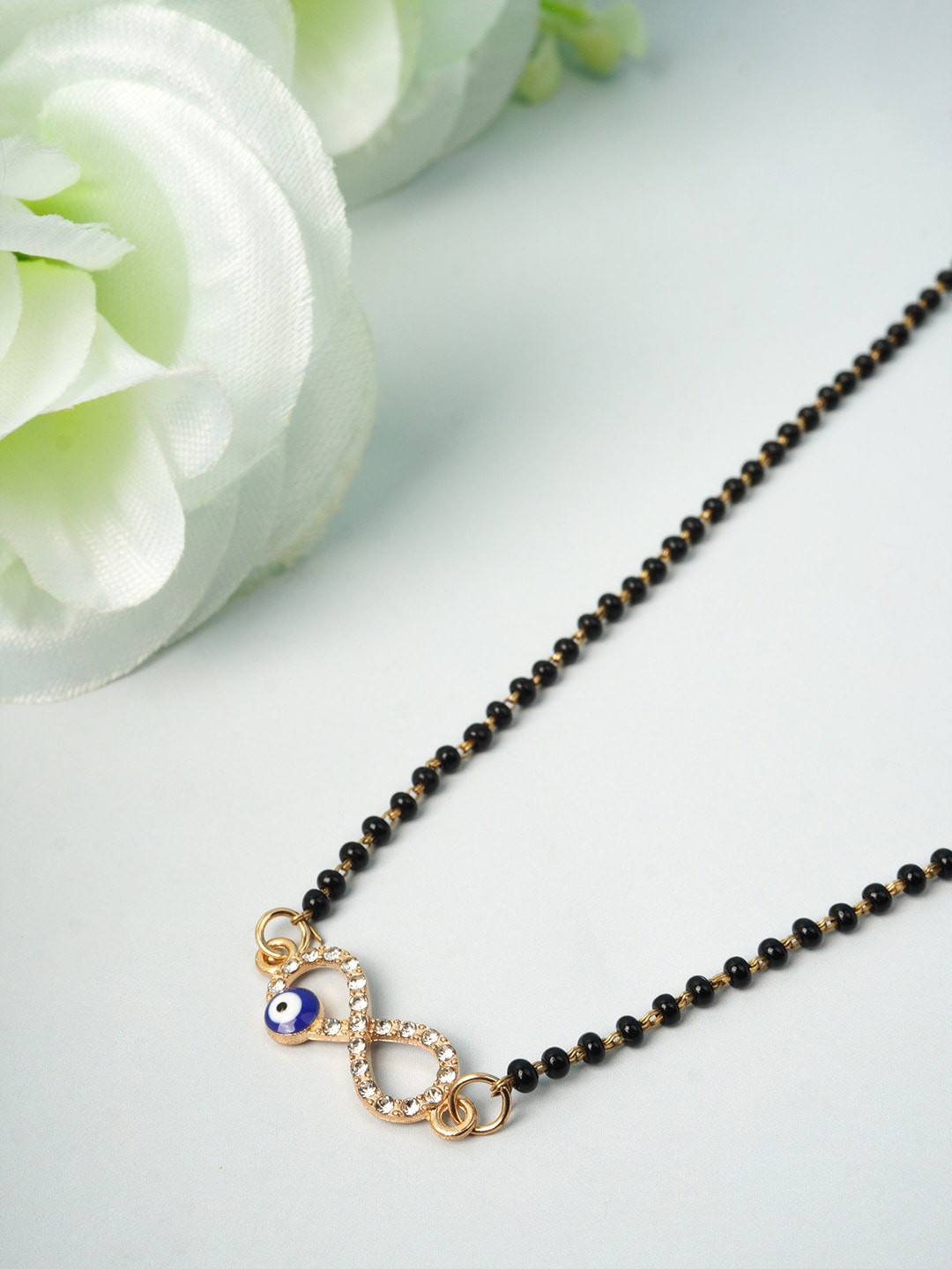 Buy Ferosh Black & Gold Toned Stone Studded & Beaded Infinity Evil Eye