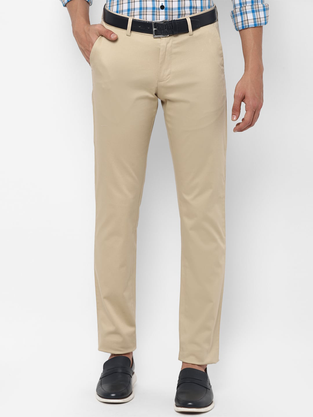 Buy Allen Solly Men Beige Solid Slim Fit Trousers Trousers for Men