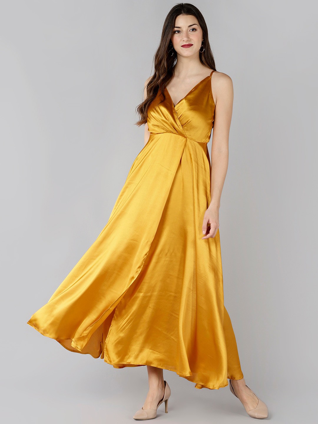 Buy ZNX Women Clothing Yellow Satin Maxi Dress - Ethnic Dresses for ...