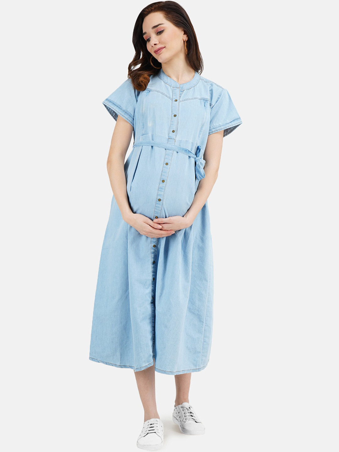 Buy KOI SLEEPWEAR Women Blue Maternity Striped Denim Shirt Midi Dress Dresses for Women