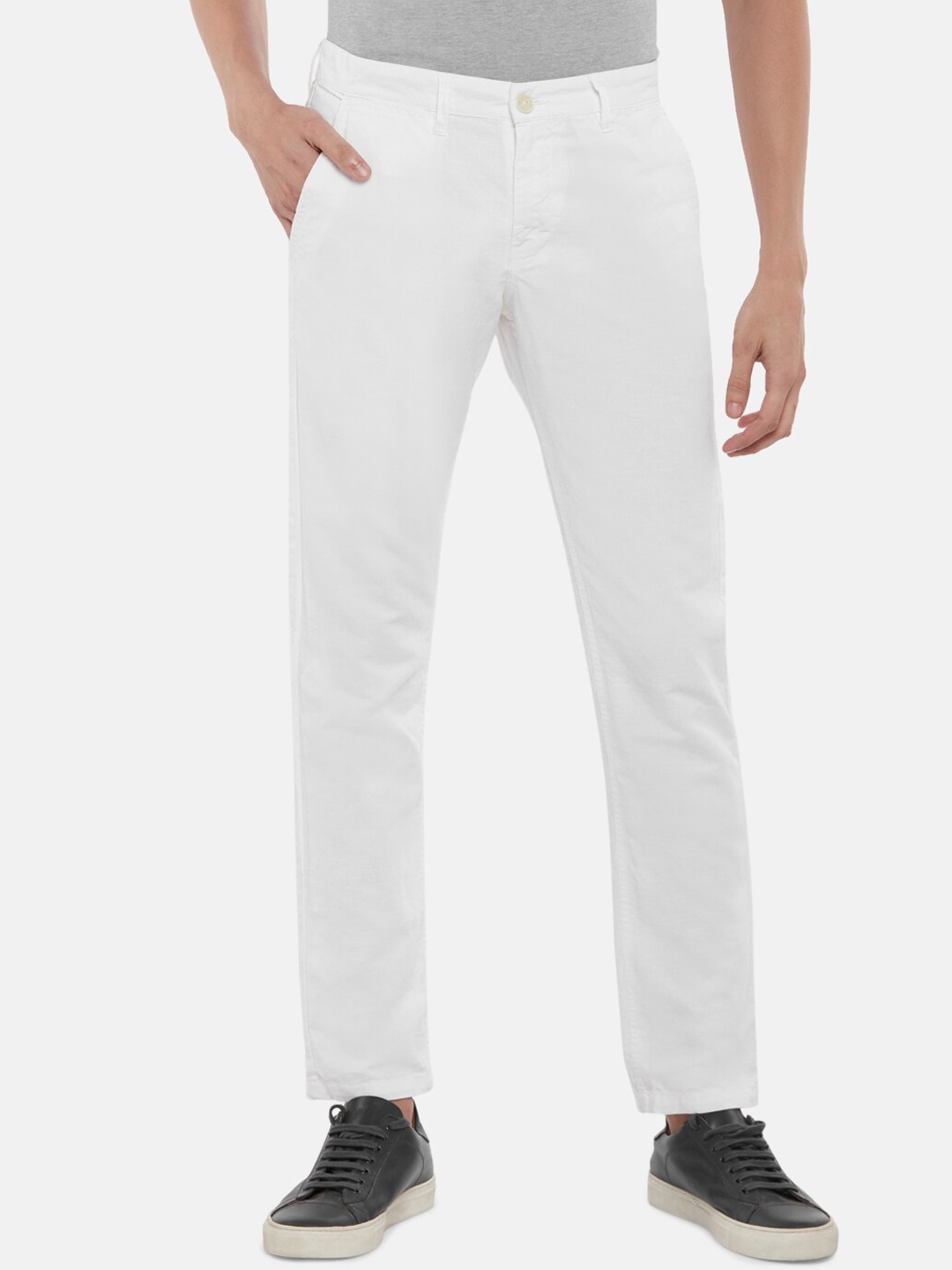 Buy BYFORD By Pantaloons Men White Slim Fit Low Rise Trousers ...