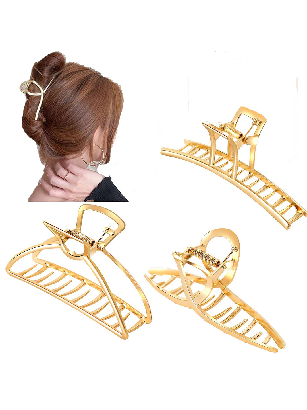 Buy VAGHBHATT Women Gold Toned Large Metal Hair Clips Hair Accessory