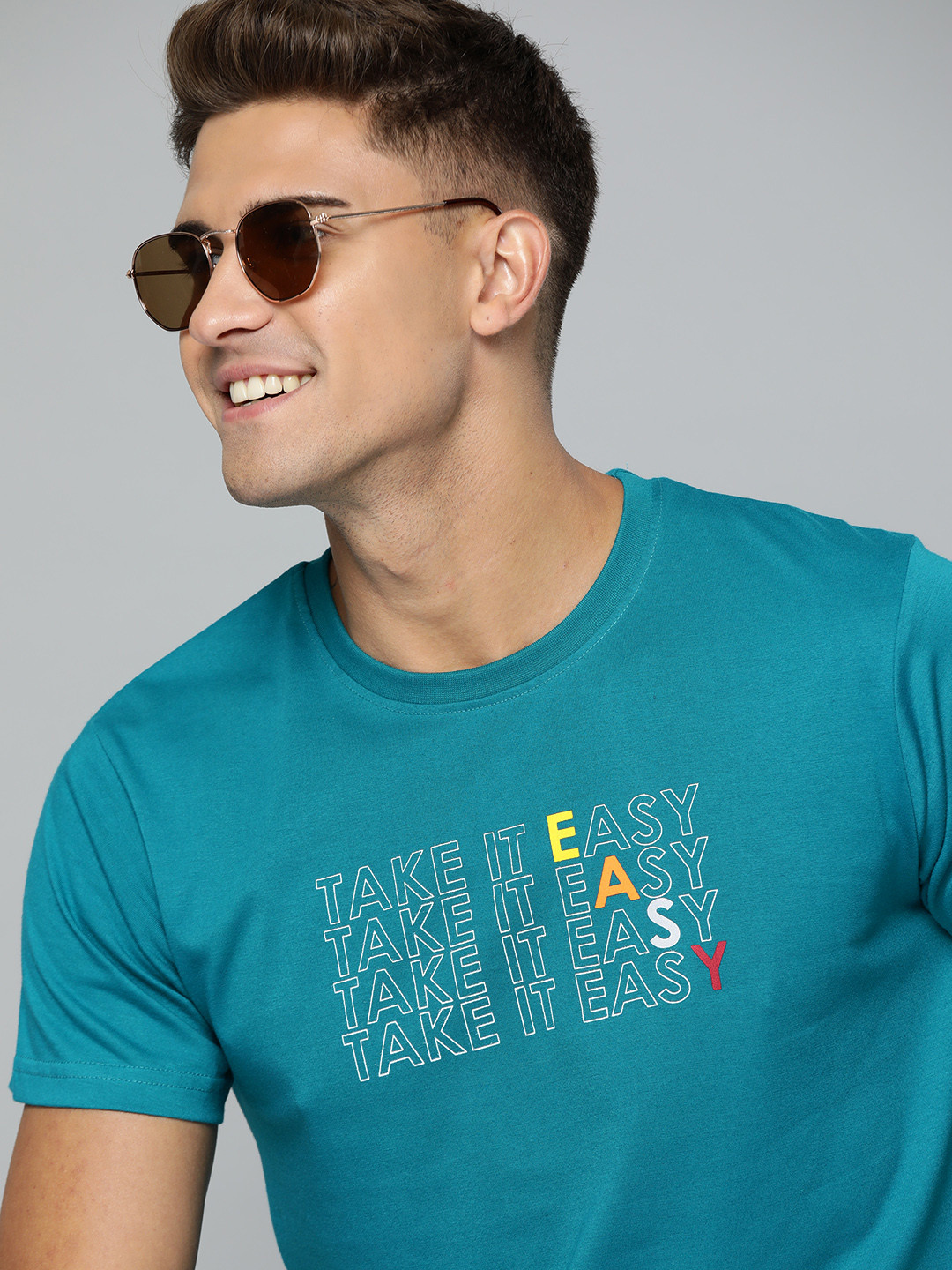 Buy HERE&NOW Men Teal Green Printed T Shirt Tshirts for Men 17929700