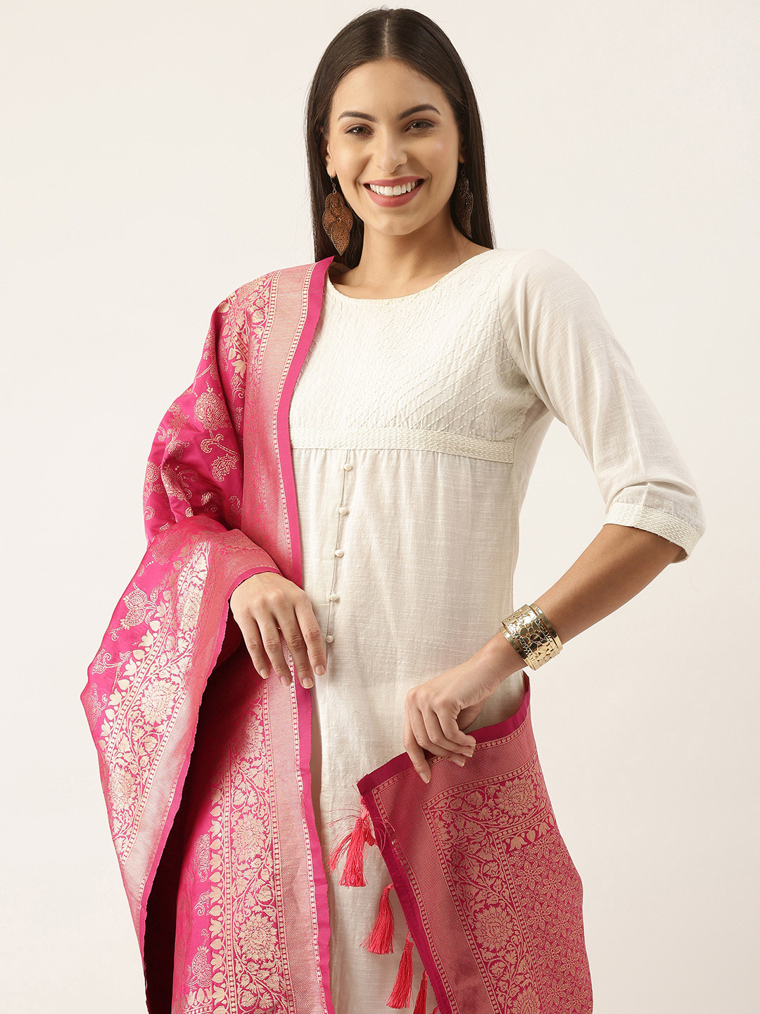 Maroon and Gold Toned Woven Design Dupatta