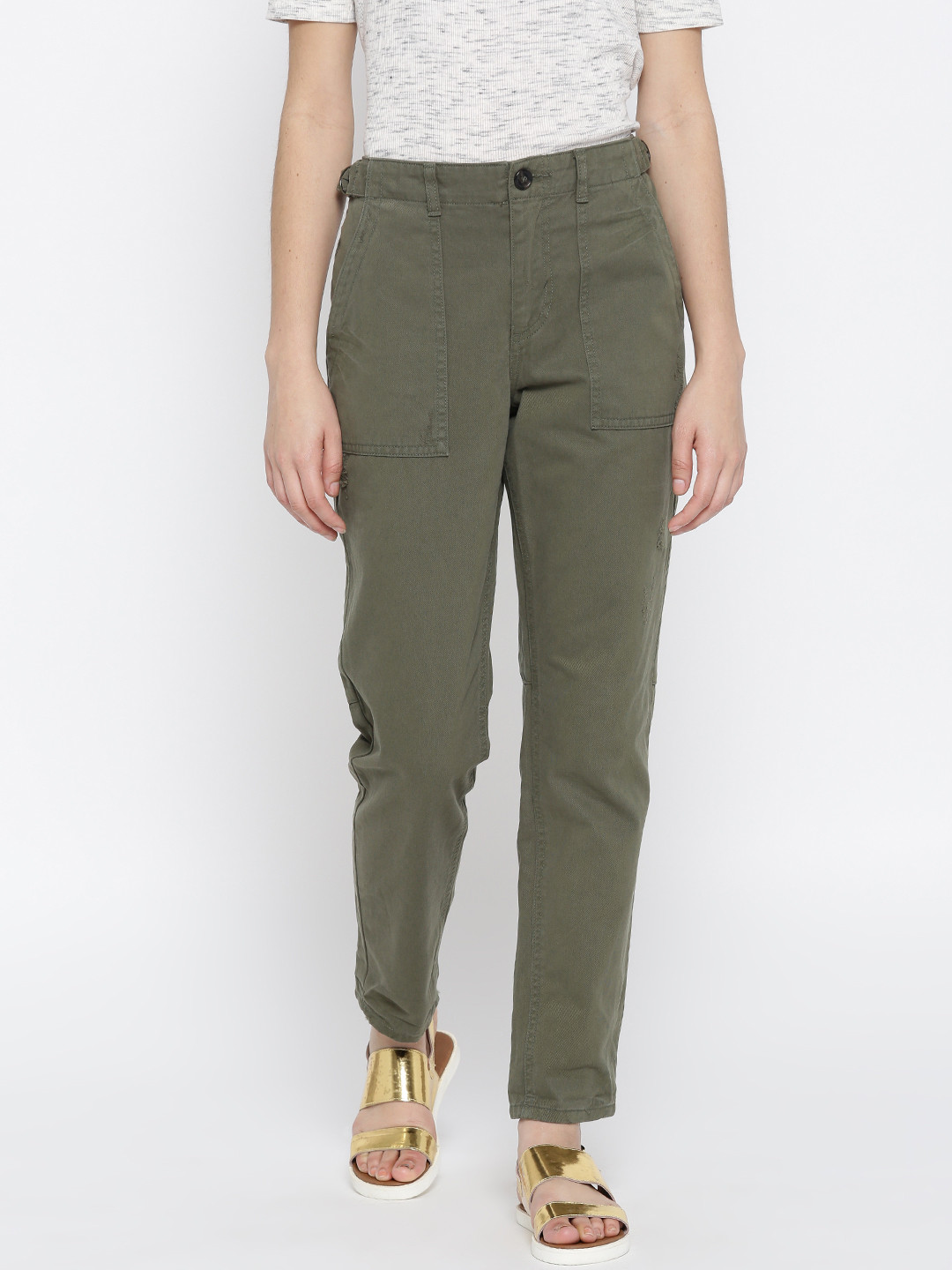Buy FOREVER 21 Women Olive Green Solid Casual Trousers Trousers for