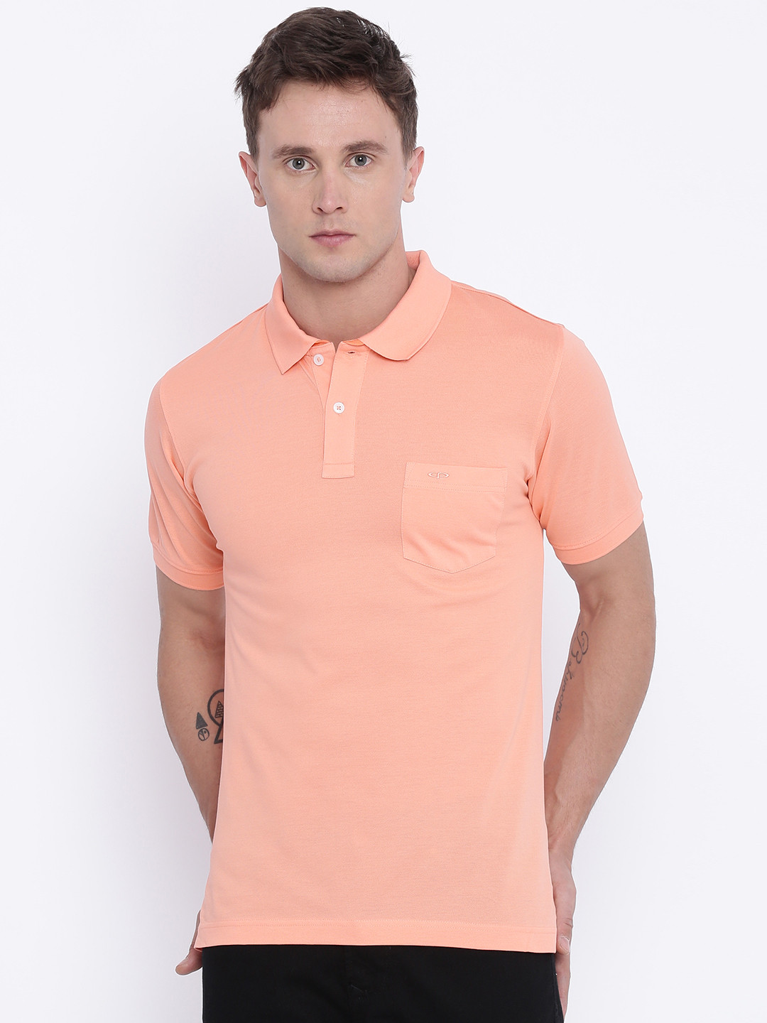 Buy ColorPlus Men Peach Solid Polo Collar T Shirt - Tshirts for Men ...