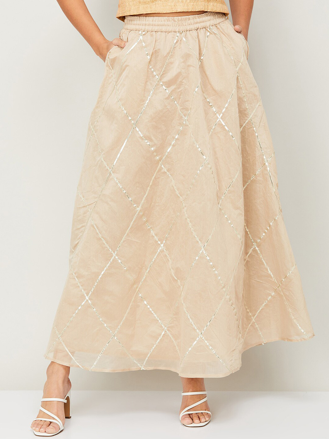 Buy Melange By Lifestyle Women Beige Ethnic Flared Skirt Skirts for