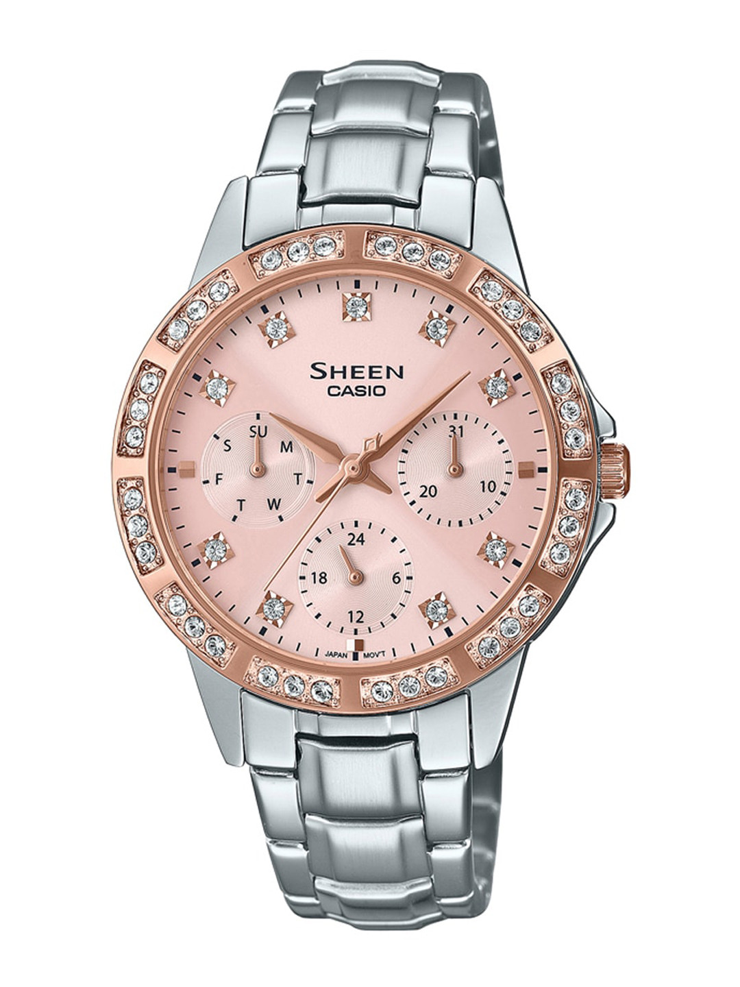 Buy CASIO Women Pink Embellished Dial & Silver Stainless Steel Straps