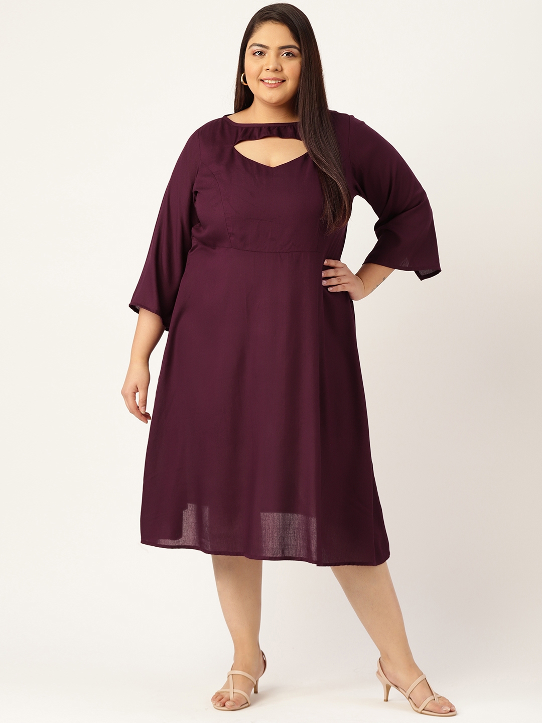 Buy Revolution Plus Size Burgundy A Line Midi Dress - Dresses for Women ...