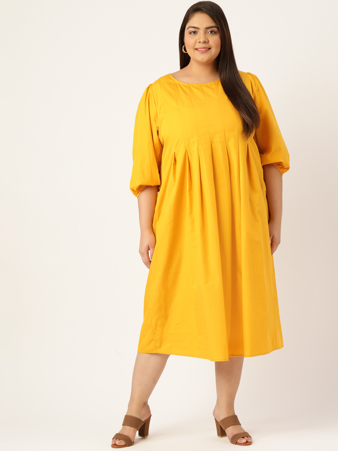 Buy Revolution Plus Size Mustard Yellow A Line Midi Dress Dresses for