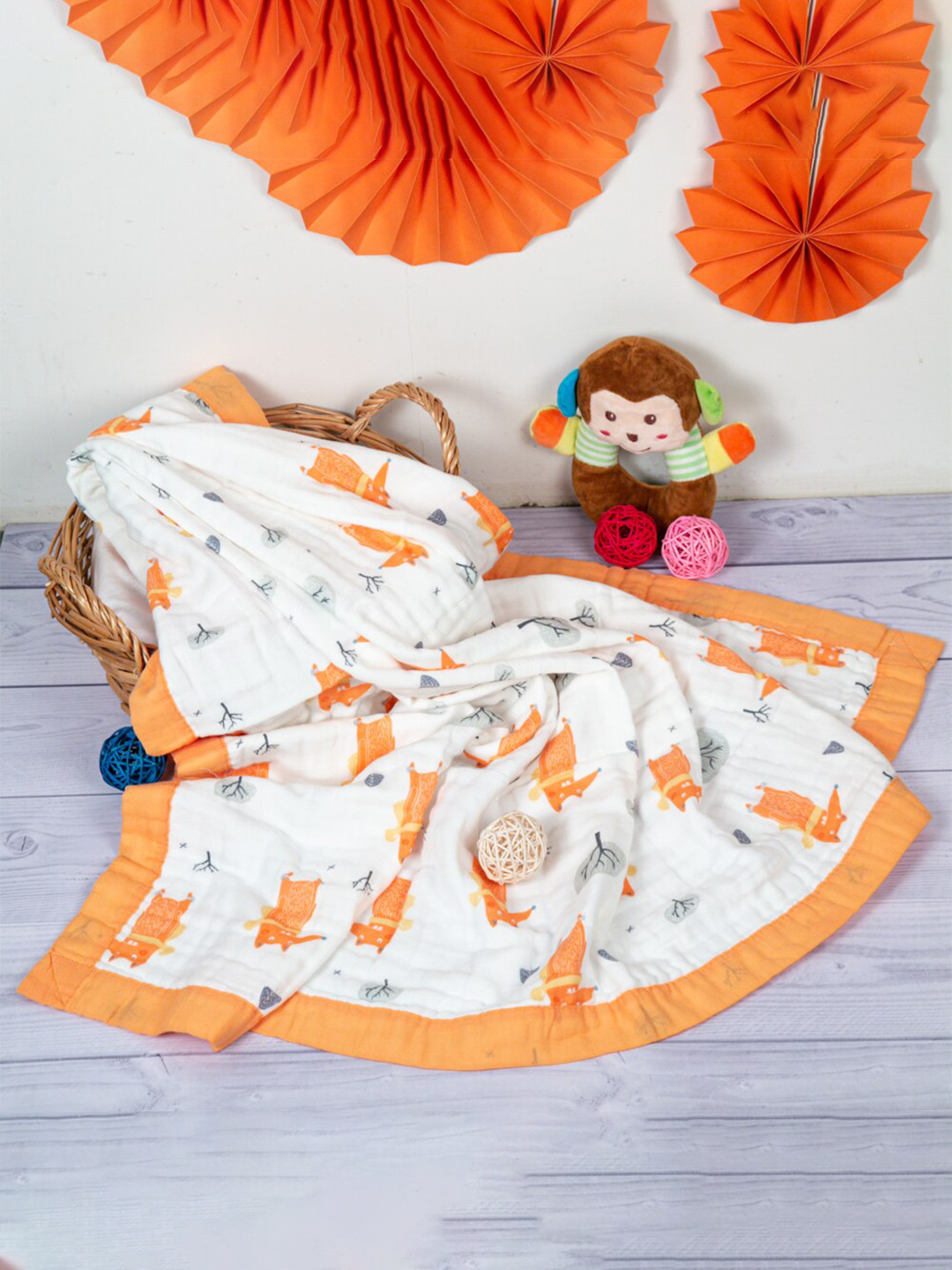 Buy Baby Moo White & Orange Heavy Winter 210 GSM Single Bed Blanket