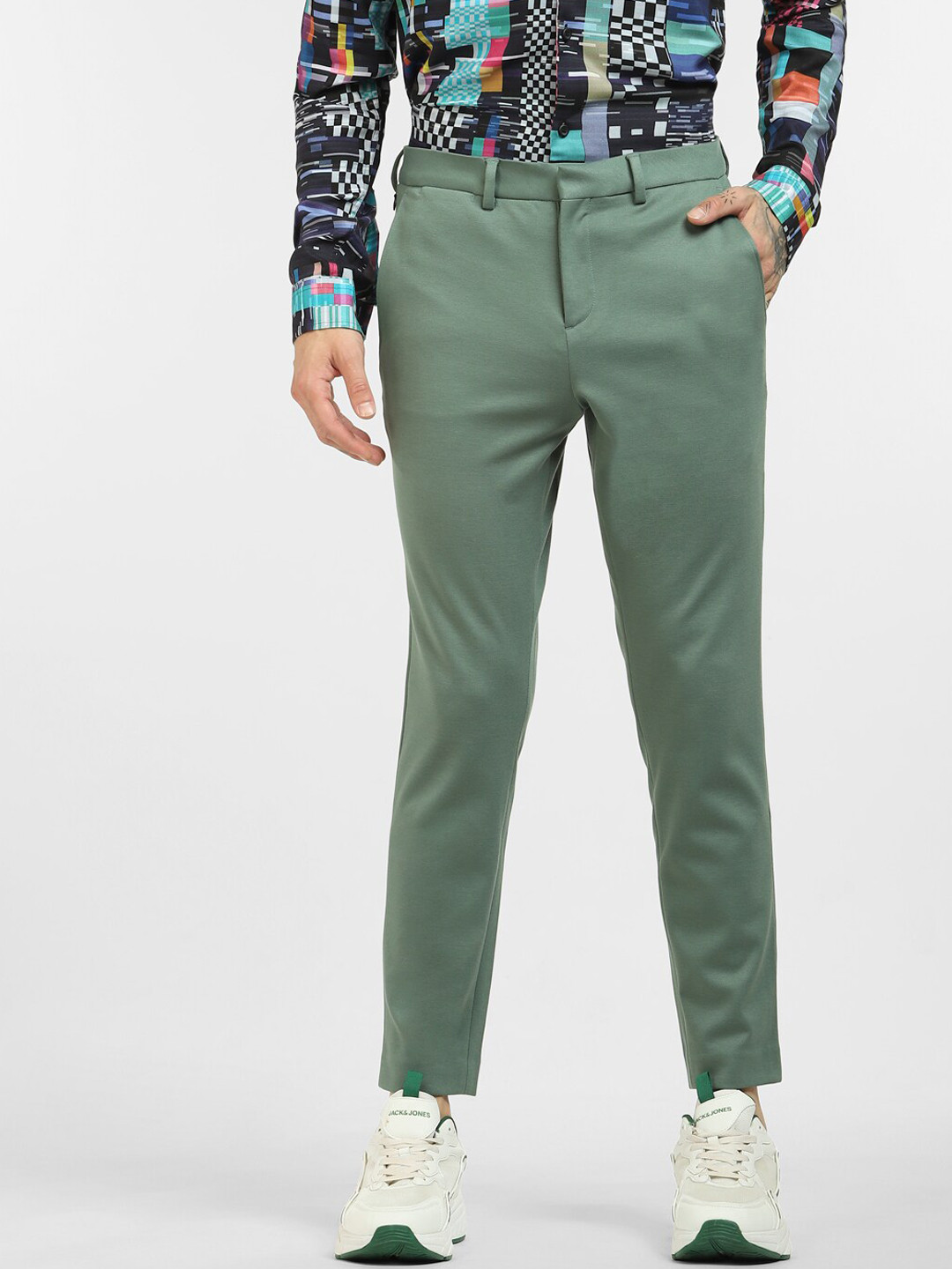 Buy Jack & Jones Men Green Slim Fit High Rise Trousers Trousers for