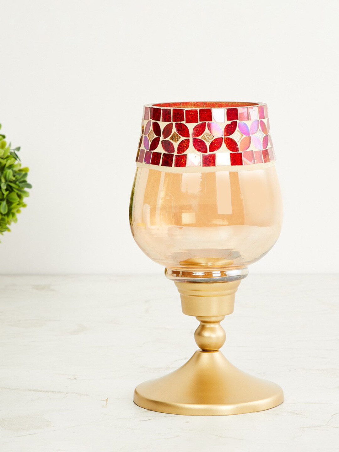 Buy Home Centre Gold & Red Textured Hurricane Candle Holder Candle
