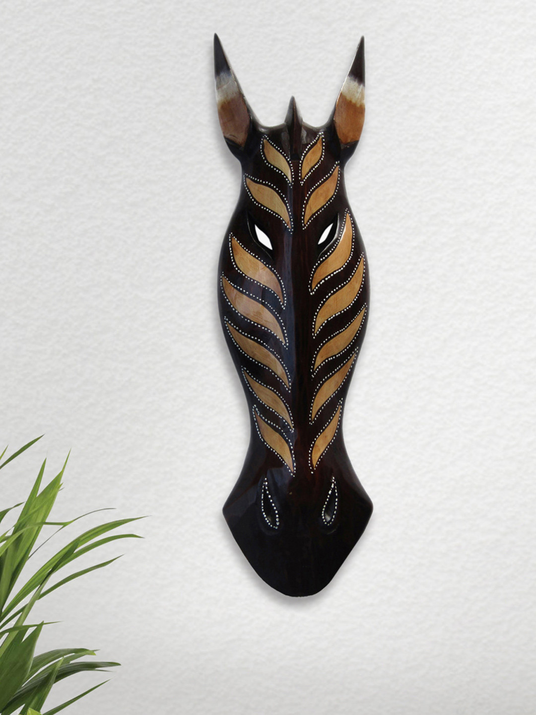 Buy Home Centre Brown Printed Corsica Wooden Wall Decor Mask Wall