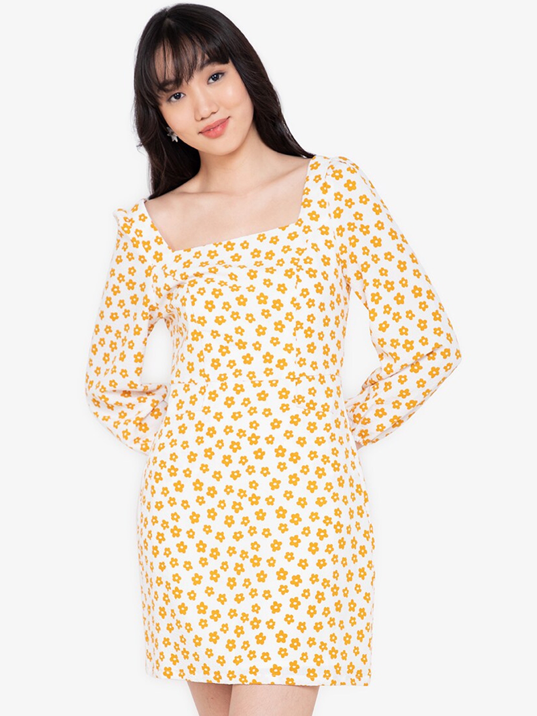 Buy Zalora Basics Women White And Orange Printed Mini Dress Dresses For Women 17943356 Myntra 