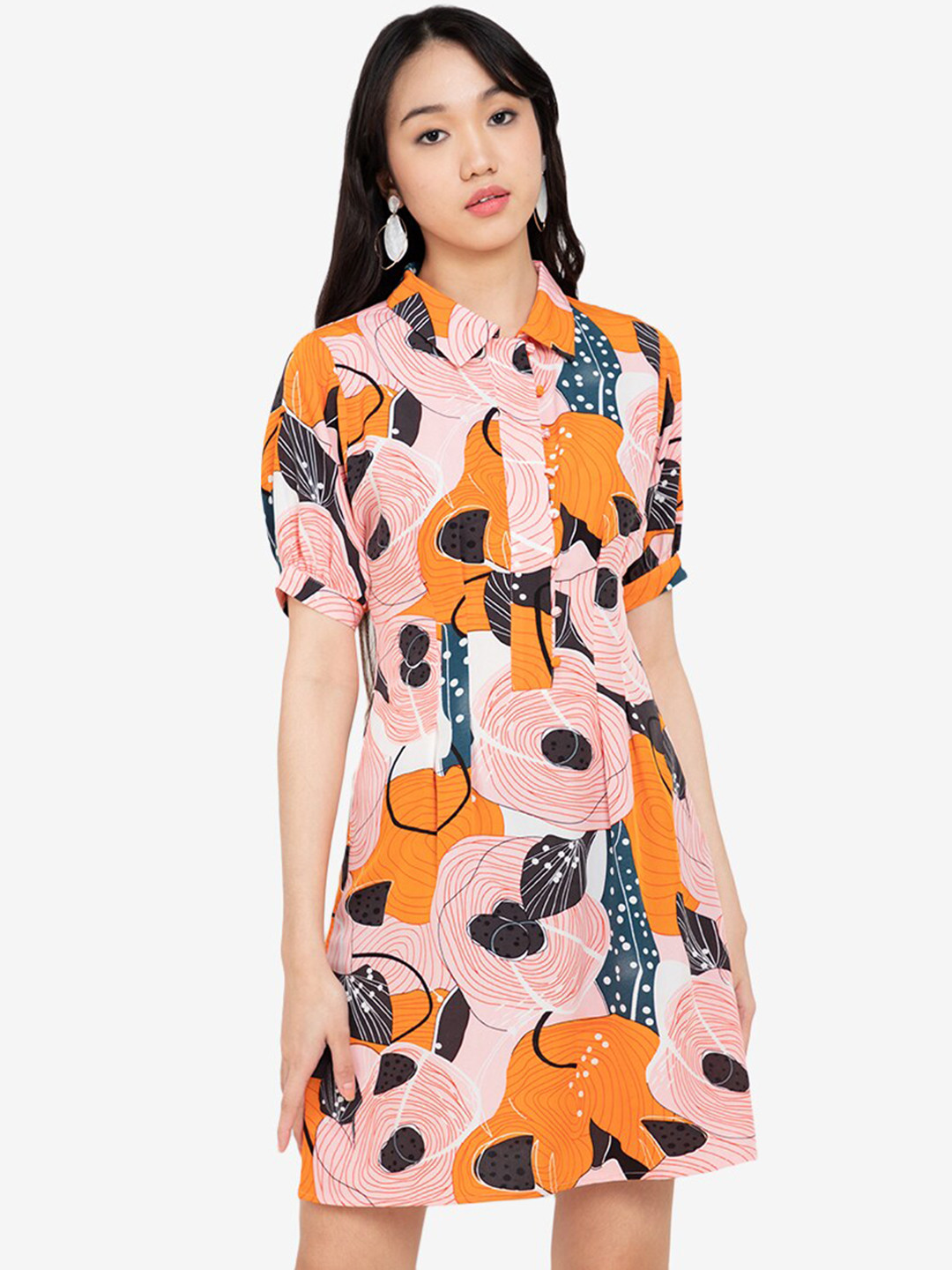 Buy ZALORA BASICS Peach Coloured & Orange Shirt Midi Dress Dresses