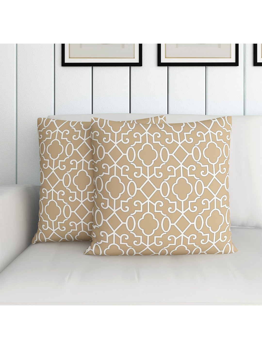 Buy Home Centre Beige & White Set Of 2 Geometric Square Cushion Covers Cushion Covers for