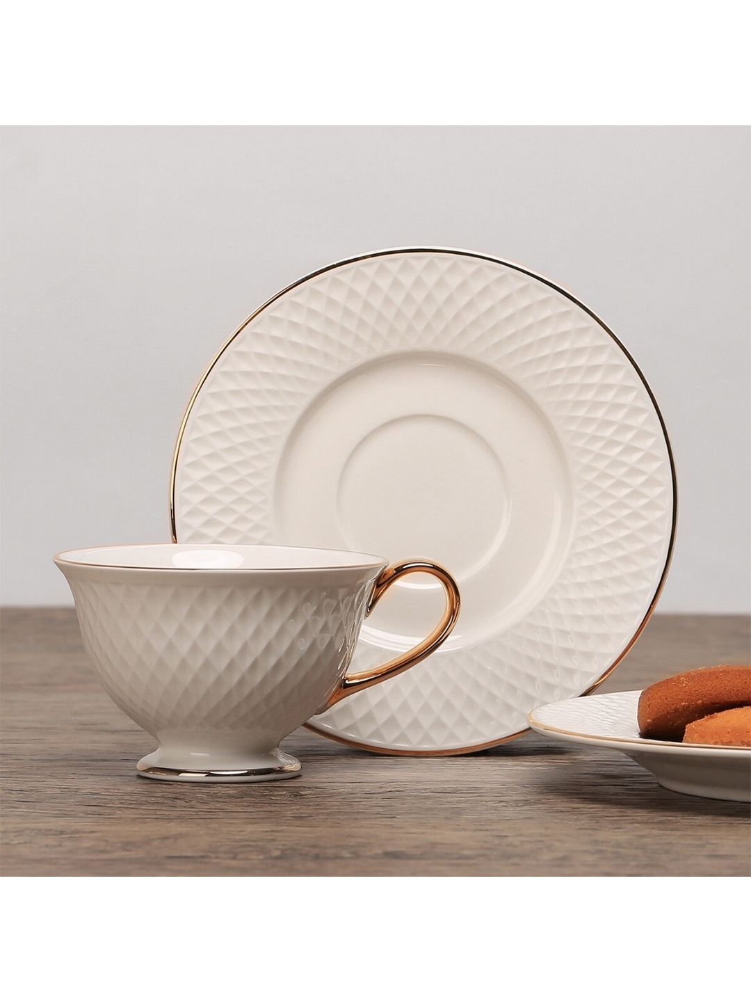 Buy Home Centre White Divine Ceramic Glossy Cup And Saucers Cups And