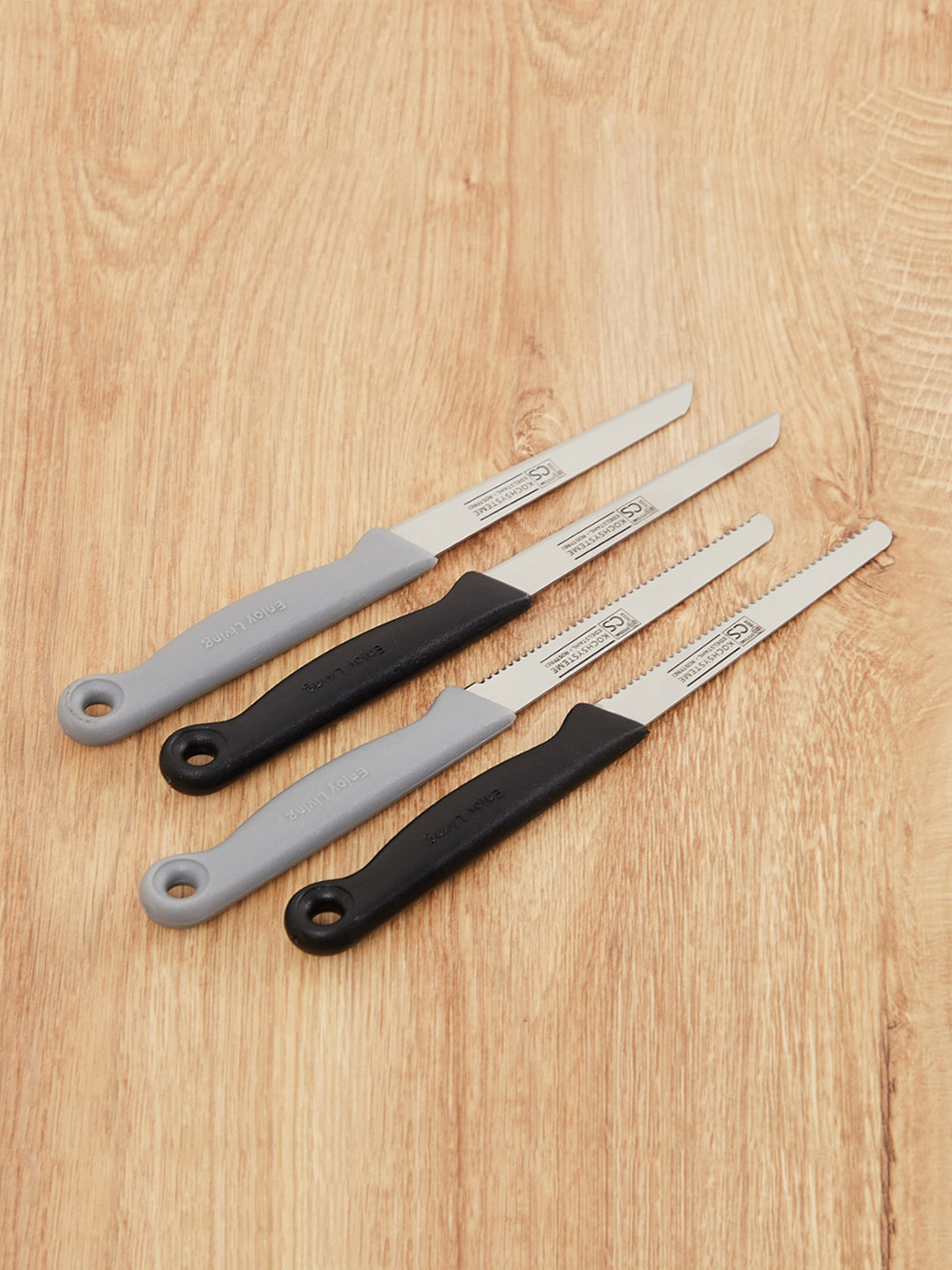 Buy Home Centre Black & Grey Set Of 4 Silver Toned Solid Stainless