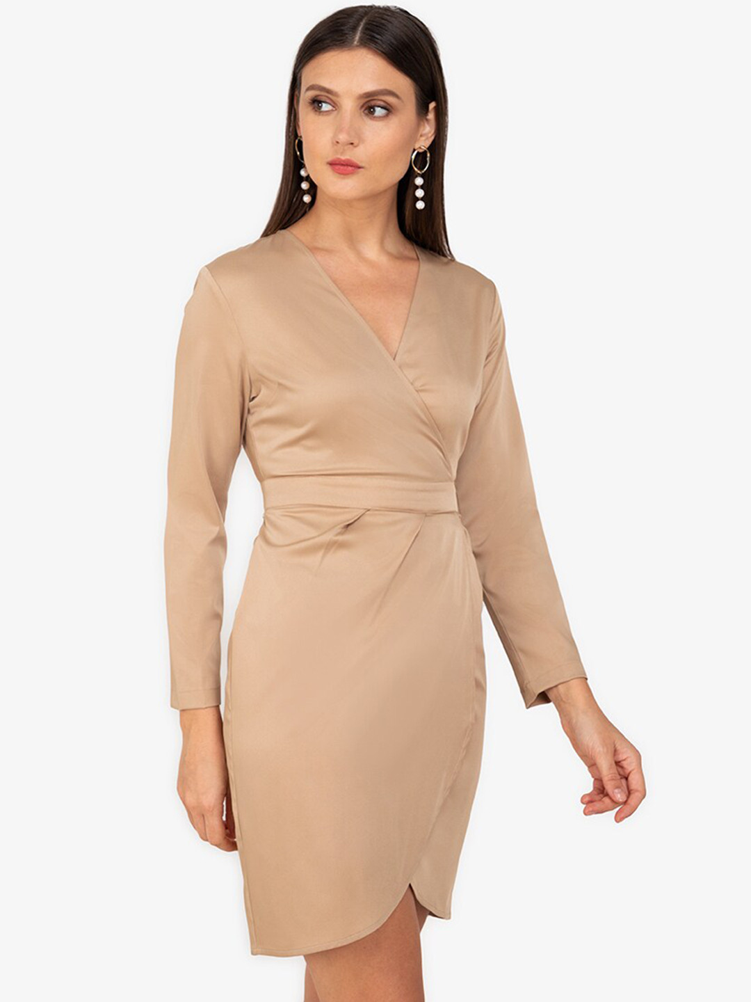 Buy ZALORA WORK Beige Solid Sheath Mini Dress Dresses for Women