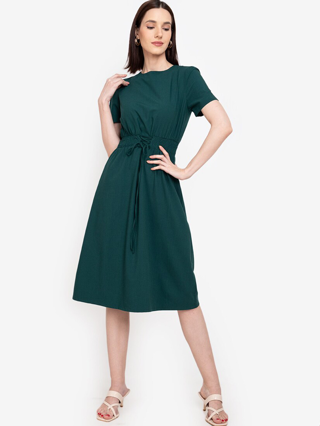 Buy ZALORA WORK Green Waist Tie Formal Fit & Flare Dress Dresses for