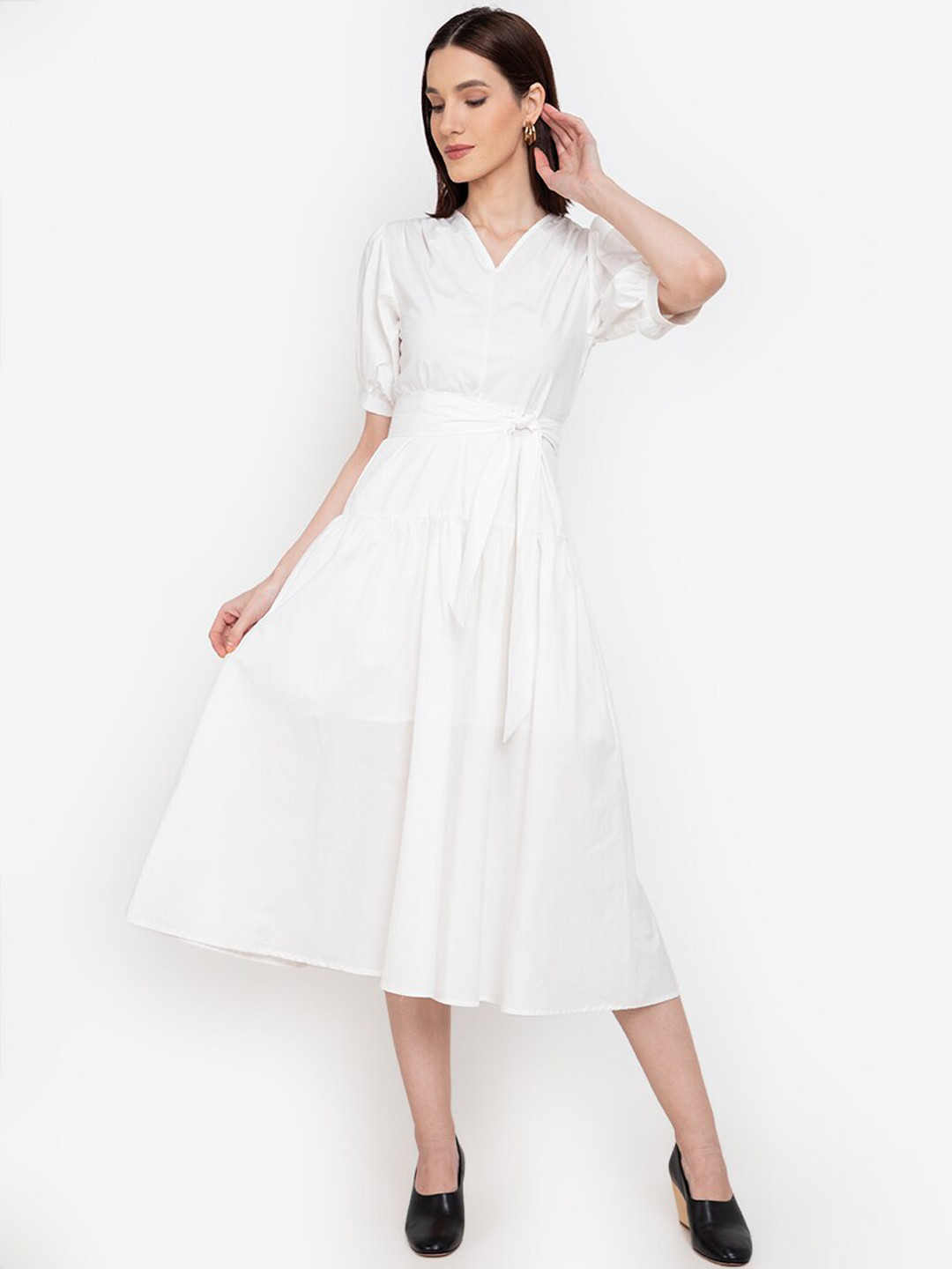 Buy ZALORA WORK White Puffed Sleeve A Line Midi Dress Dresses for Women 17947250 Myntra