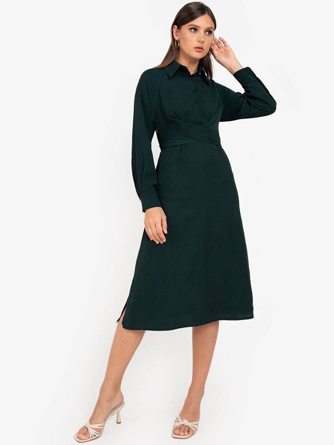 Buy ZALORA WORK Green Solid Midi Dress Dresses for Women 17947884
