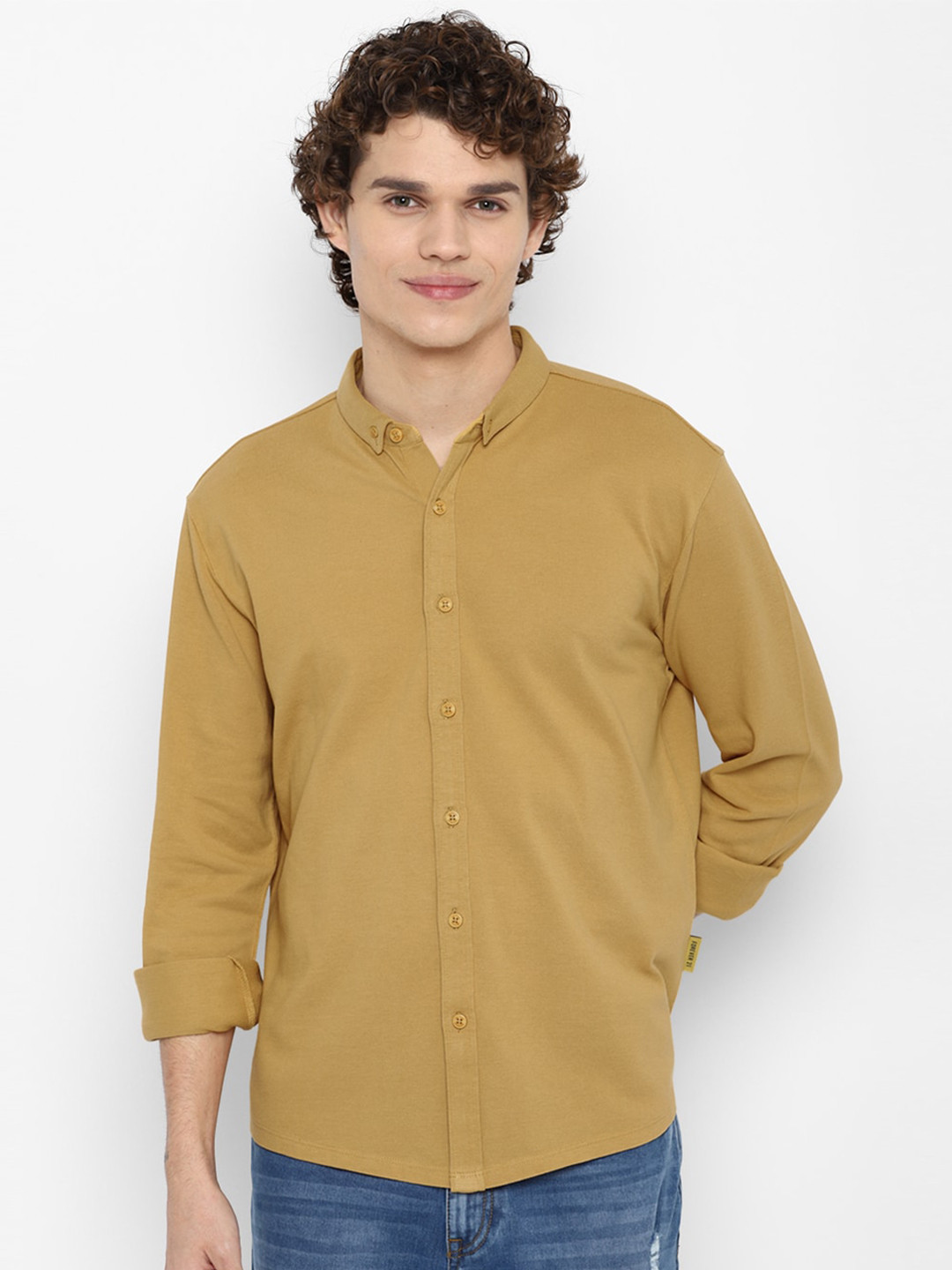 Buy FOREVER 21 Men Mustard Yellow Regular Fit Cotton Casual Shirt