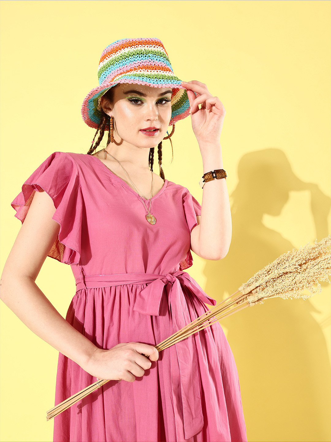 buy-stylecast-women-pink-solid-fluid-tie-up-dress-dresses-for-women