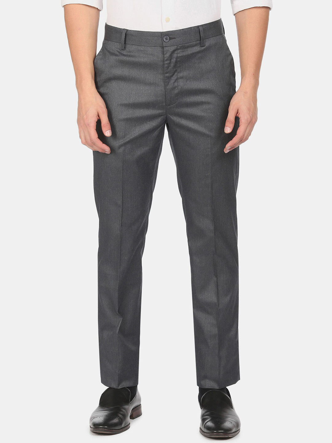 Buy Excalibur Men Grey Solid Textured Slim Fit Trousers - Trousers for ...